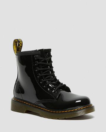 Black Kids' Dr Martens Junior 1460 Patent Leather Lace Up Boots | CA 685RVD